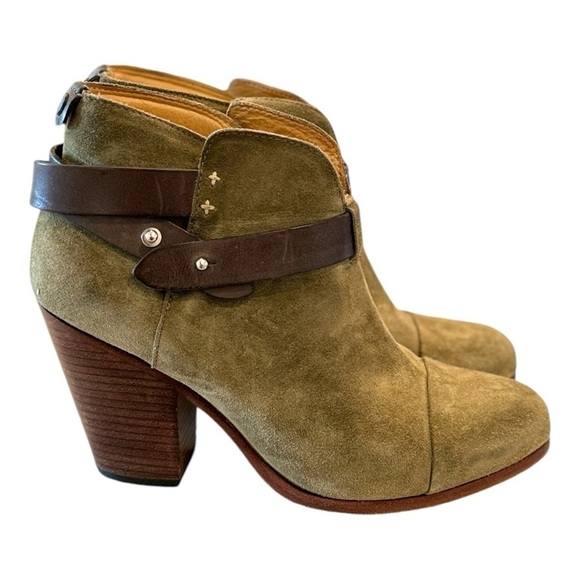Rag & Bone Women's Olive Harrow Suede‎ Stacked Heel Ankle Bootie Size 7.5 - Picture 2 of 9